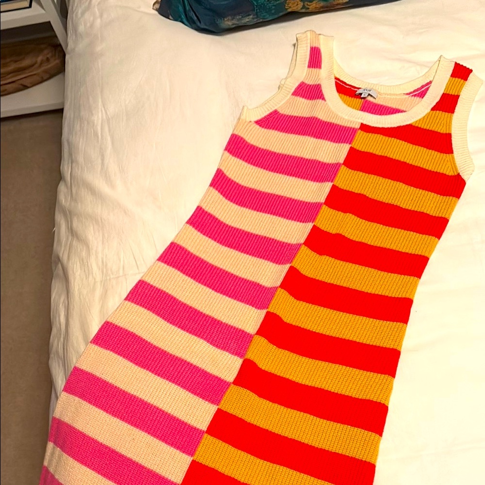 Striped Pink and Orange Sleeveless midi sweater Dress